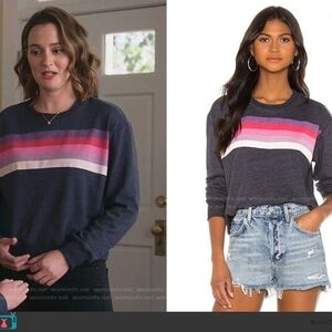 Blue and Pink Crew Neck Sweater with Striped Design